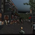 Traditional Style Commercial Street With Pedestrians Outdoor Seating And Cultural Signs