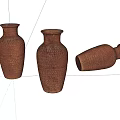 Brown Ceramic Vessels With Woven Texture Three Pieces Two Standing One Tilted 3d model