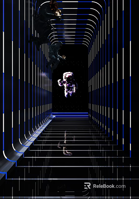Futuristic KTV Lounge Featuring Blue Lighting Astronaut Decor And Stage Area 3d model 