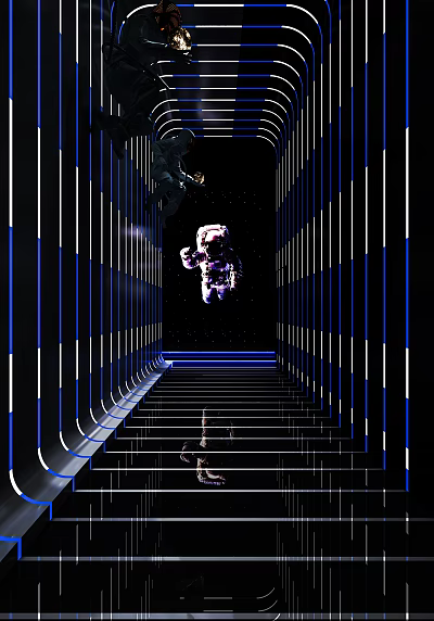 Futuristic KTV Lounge Featuring Blue Lighting Astronaut Decor And Stage Area 3d model