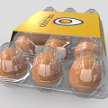 Fresh Brown Eggs in Transparent Plastic Tray With Yellow Box and Quality Label 3d model