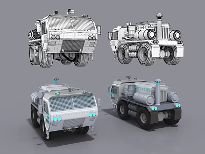 Concept Military Vehicle 3D Models With Grid Design Large Tires And Top Equipment 3d model