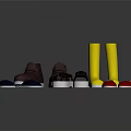 Colorful Shoes Assortment with brown casual yellow rain boots blue slippers black sandals red flats