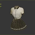 Cute White Short Sleeve Collared Shirt with Gray Pleated Skirt and White Trim