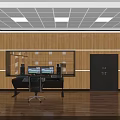 Professional Recording Studio Interior With Wooden Acoustic Panels And Microphone Stands