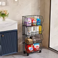Multi Tiered Metal Bathroom Cabinet Rack With Toilet Paper Towels And Cleaning Supplies