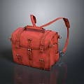 Red Vintage Leather Luggage Handbag With Adjustable Straps And Metal Buckles