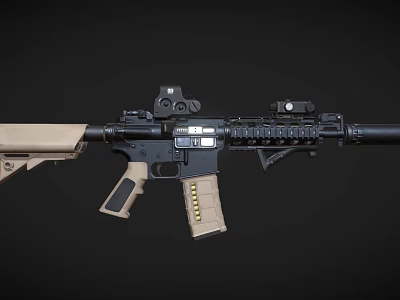 Tactical Assault Rifle Featuring Black Tan Finish Optic Sight Magazine and Grip 3d model