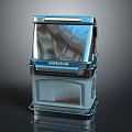 Modern Sleek Kitchen Appliance With Metallic Silver Finish Reflective Surface And Tray Base