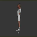 3D Character Model Wearing White Bodysuit Brown Hair Red Gloves Socks Standing Arms Outstretched