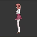 Game Movie Character With Long Pink Hair White Blouse And Pink Skirt Standing Pose