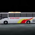 Bataan Transit White Bus With Red Yellow Stripes On Road At Night