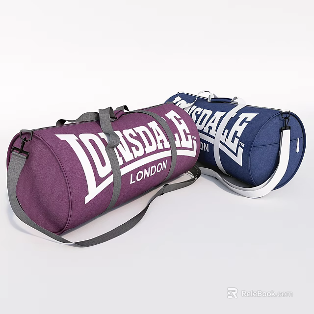 Lonsdale London Duffle Bags In Purple And Navy With White Brand Logo Straps 3d model 