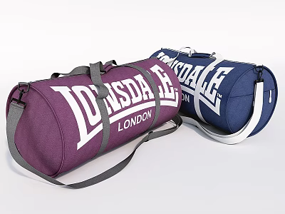 Lonsdale London Duffle Bags In Purple And Navy With White Brand Logo Straps 3d model