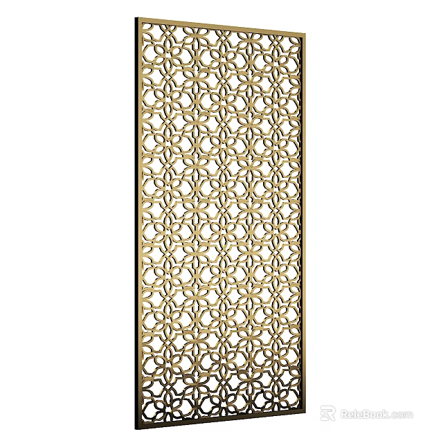 Golden Decorative Room Divider with Intricate Hollow Patterns for Interior Design 3d model