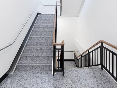 Modern Elevator Hallway With Gray Terrazzo Floor Black Metal Railings And White Walls 3d model