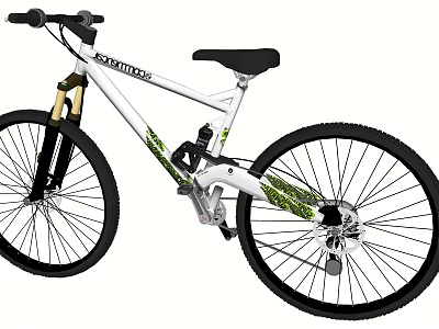 Dynasty White Mountain Bike Featuring Green Accents Suspension Fork And Black Tires 3d model