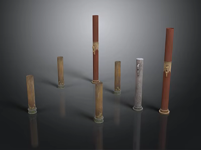 Architectural Columns Various Colored Designs With Carved Details And Ornate Bases 3d model