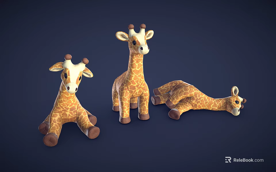 Cute Giraffe Stuffed Toys in Various Poses Standing Sitting and Lying 3d model 