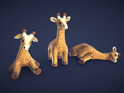 Cute Giraffe Stuffed Toys in Various Poses Standing Sitting and Lying 3d model