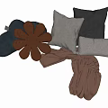 Decorative Pillows with Flower Shaped Design Gray Dark Gray and Brown Fabric 3d model