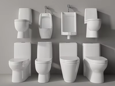 Modern Toilet Designs In White Featuring Various Bathroom Fixture Styles 3d model