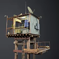 Elevated Metal Shack With Corrugated Roof Satellite Dish Speakers And Balcony