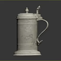 Antique Ceramic Jug With Lid Handle And Decorative Top Details On Dark Surface