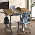 Kids Wooden Study Desk with Chair Lamp School Supplies and Backpack for Children