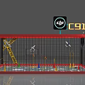 C919 Themed Exhibition Display With Red Frame Black Mesh Fence Neon Signs And Model Planes