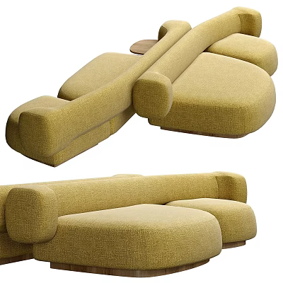 Yellow Fabric Sectional Sofa With Modern Design Rounded Arms And Modular Seating 3d model