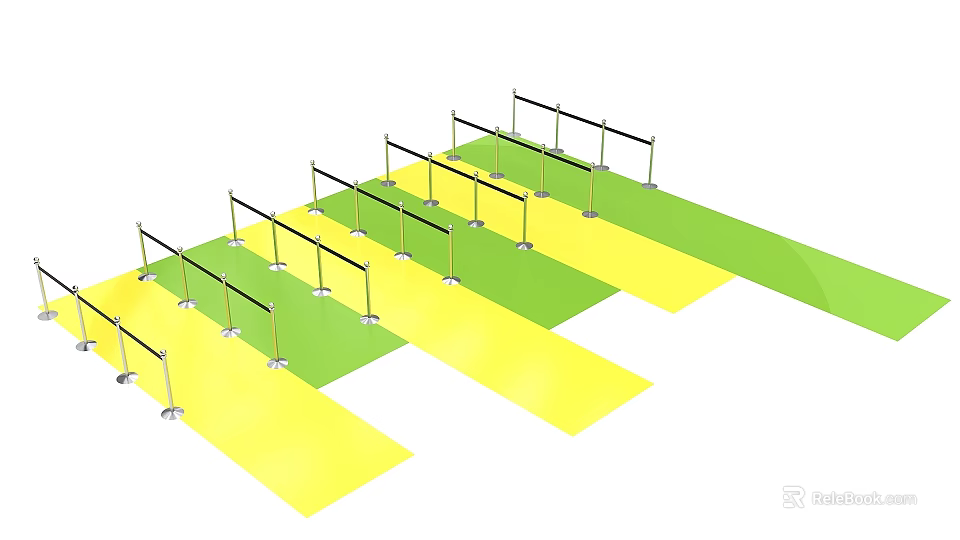 Check in Area Layout With Queue Barriers Green Yellow Path For Events 3d model
