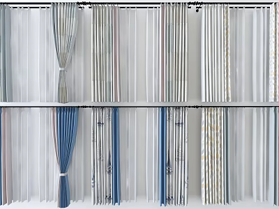 Stylish Striped Curtains In Various Colors For Modern Home Window Decor 3d model