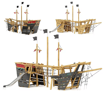 Wooden Building Blocks Pirate Ship With Slide Rope Net Masts And Flags 3d model Wooden Building Blocks Pirate Ship With Slide Rope Net Masts And Flags 3d model