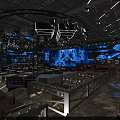 Bar Interior Design Featuring Blue Lighting Ceiling Decorations And Large Background Screen 3d model
