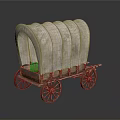 Vintage Covered Wagon With Canvas Top Wooden Wheels And Retro Design
