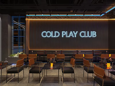 Modern Bar Interior With COLD PLAY CLUB Sign And Seating 3d model