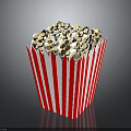 Corn Plant Based Popcorn In Red And White Striped Bucket On Gray Background 3d model