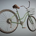 Game Movie Character's Vintage Green Bicycle With Brown Seat Metal Basket And Large Wheels