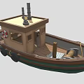 Classic Wooden Boat Featuring Deck Chimneys Lifebuoys Anchor And Coiled Rope