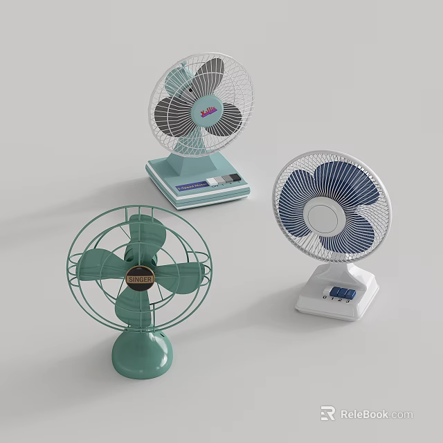 Vintage And Modern Air Cooler Fans In Green White And Blue For Home Cooling 3d model 