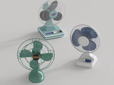 Vintage And Modern Air Cooler Fans In Green White And Blue For Home Cooling 3d model