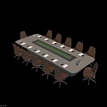Modern Conference Table With Black Base And Brown Office Chairs On Wheels