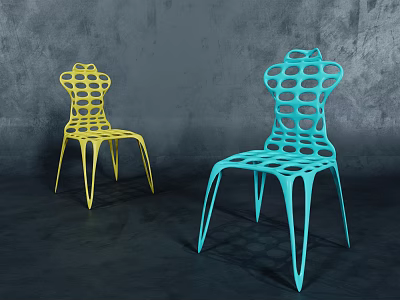 Modern Yellow And Blue Leisure Chairs With Hollowed Out Perforated Design 3d model