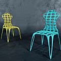 Modern Yellow And Blue Leisure Chairs With Hollowed Out Perforated Design