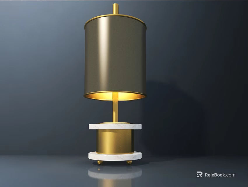 Modern Table Lamp Design With Gold Metal Base White Marble Stand And Fabric Lampshade 3d model 