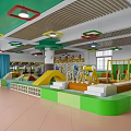 Colorful Kindergarten Indoor Play Area With Slides Climbing Frames And Hanging Lights