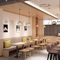 Fenmian Shijia Noodle Restaurant with Red Signage Wooden Tables Chairs and Pendant Lights