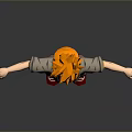 3D Character With Orange Spiky Hair Gray Jacket White Shirt Red Shoes Arms Outstretched
