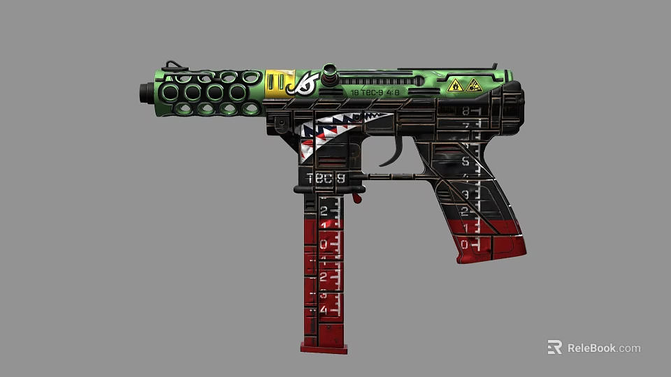 Green Black Red Toy Gun Amusement Equipment With TEBS Sandstorm Graffiti Design Details 3d model 